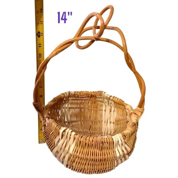 Vintage Buttocks Basket Twisted Willow Handle Eye Of God Handwoven Farmhouse - Picture 4 of 16